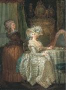 Attributed to henry pether Dame elegante a sa table de toilette avec une servante painting